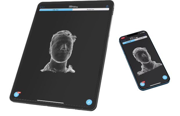 iPad and iPhone with human face scans on screen